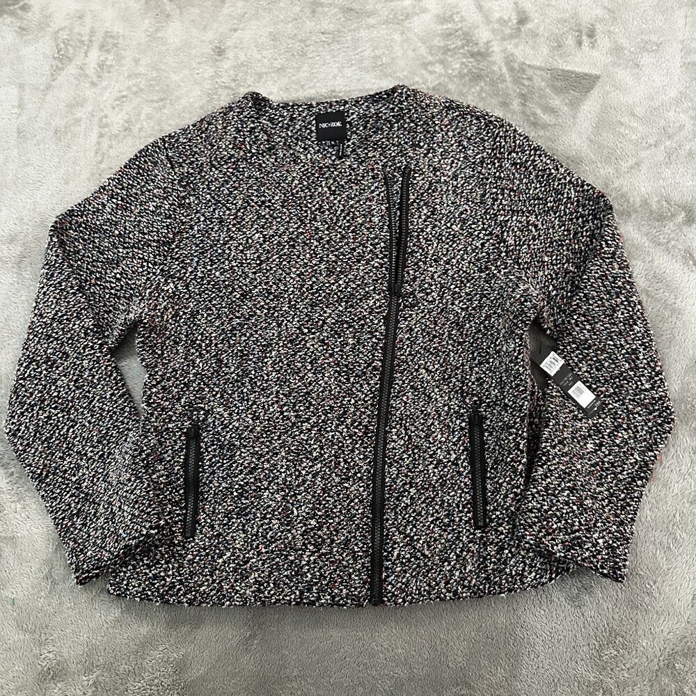 NWT Nic + Zoe Woven Asymmetrical  Lady Jacket Women's XL Multicolor Black